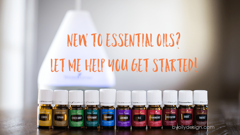 row of essential oil starter kit bottles with diffuser