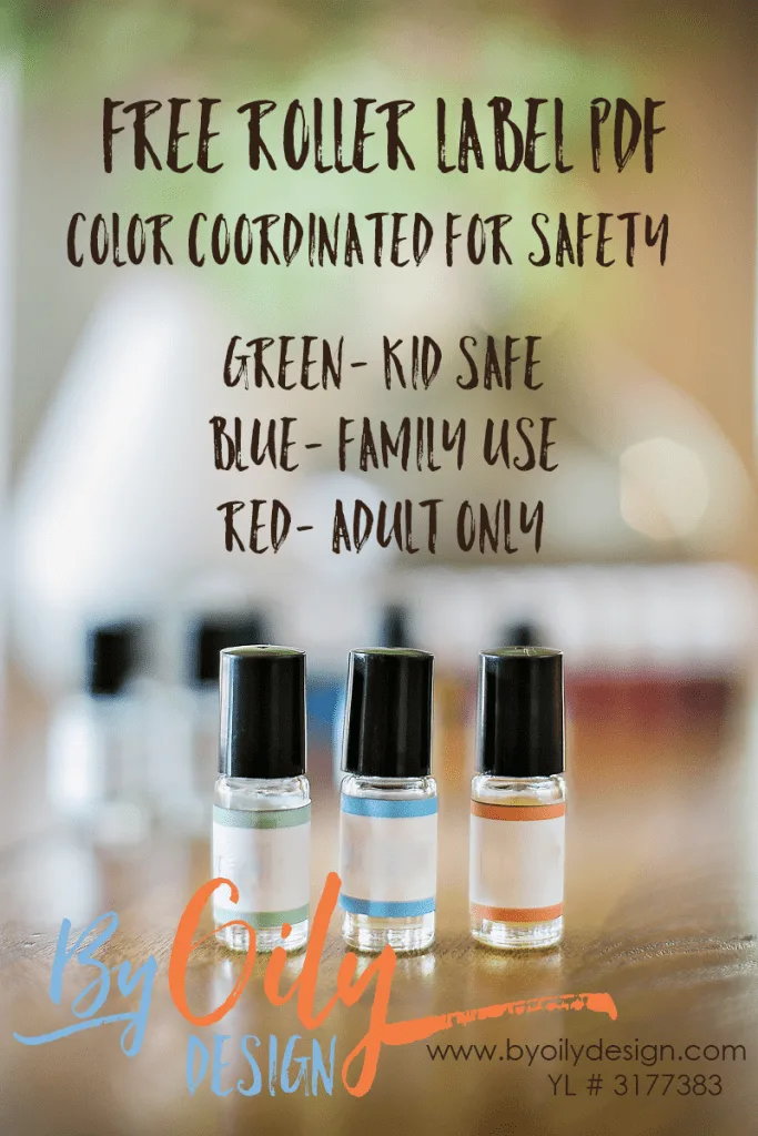 Free essential oil safety rollerball printable. Free printable label pdf for Essential Oil Roller bottles. Color Coordinated to help keep your family using Essential Oils Safely. byoilydesign.com, YL #3177383