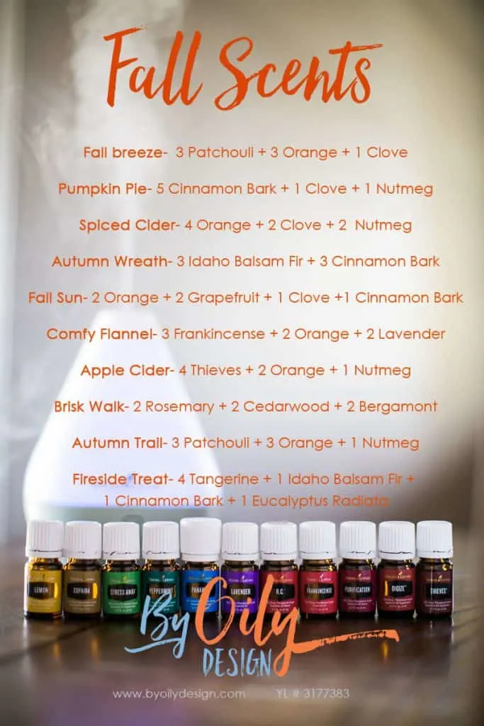How to use Essential oils to create an amazing fall scent in your home. DIY essential oil blends for fall. Autumn diffuser blends to make your house smell good. Best home scents for fall. www.byoilydesign.com YL#3177383 #byoilydesign.com #fall #falldecor #fallscent #cozyhome