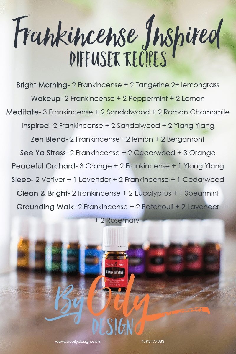 bottle of frankincense with premium starter kit oils and diffuser