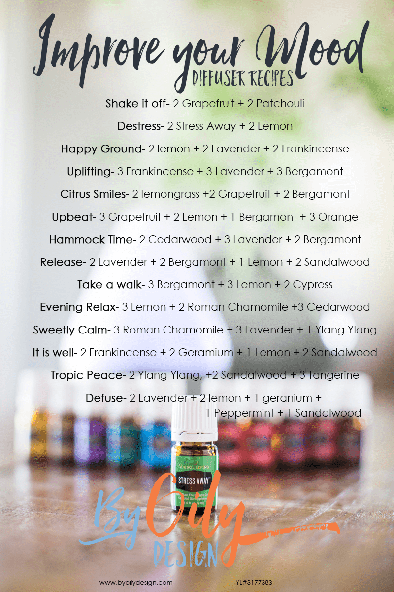 How to uplift and improve your mood using essential oils. 14 Essential Oil Diffuser recipes to uplift and destress your mood. Mood buster essential oils and diffuser recipes. Free PDF www.byoilydesign YL# 3177383