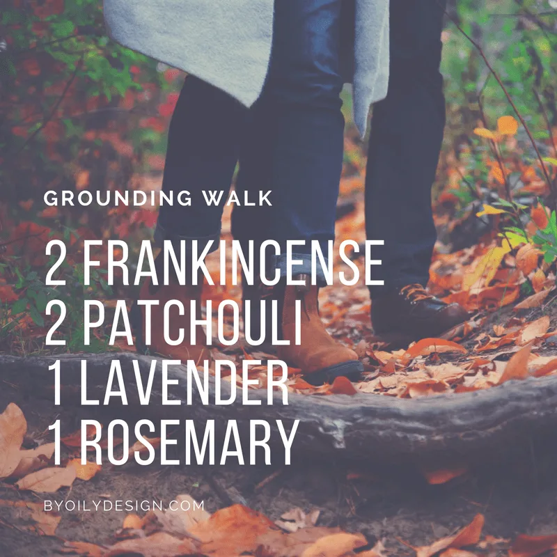 couple walking in fall gear over leaf covered path with Text overlay of diffuser blend