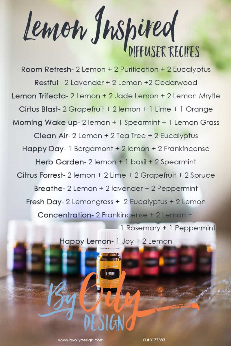 Lemon Essential Oil Benefits, 13 Lemon inspired Essential Oil diffuser recipes to freshen your home. byoilydesign.com Young Living # 3177383