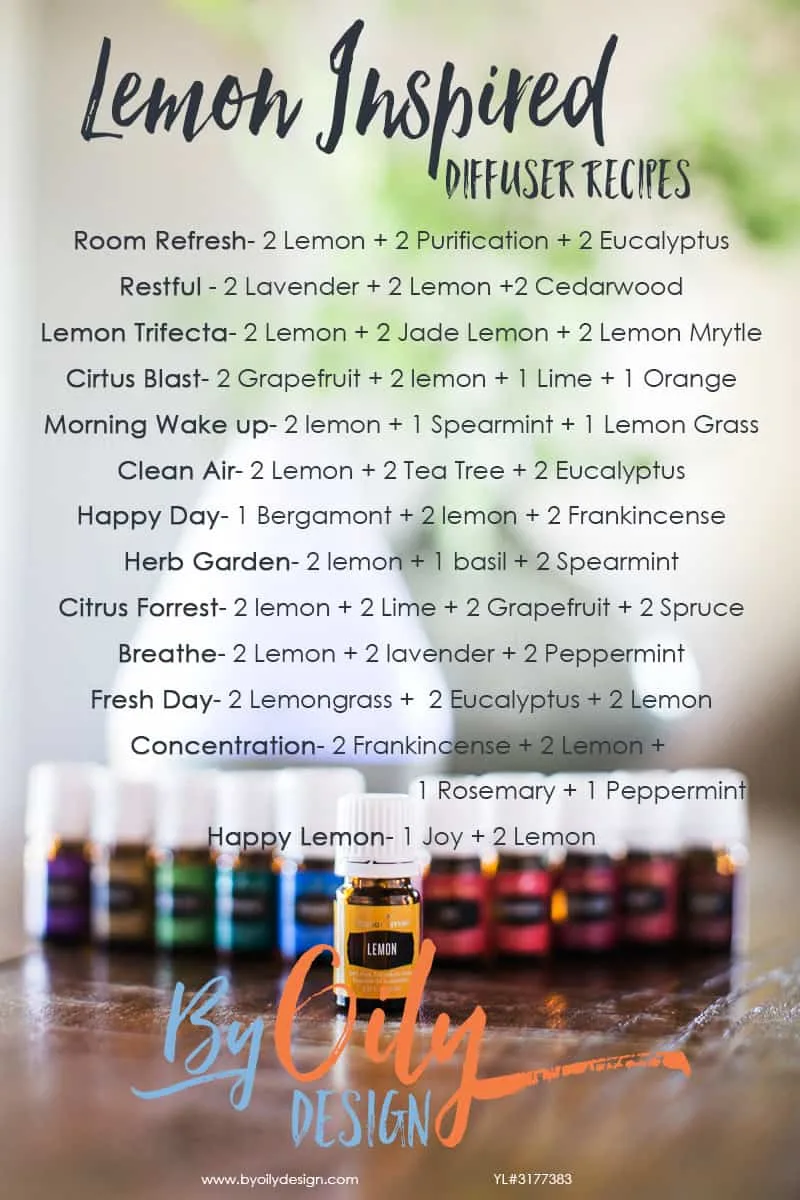 Lemon Essential Oil Benefits, 13 Lemon inspired Essential Oil diffuser recipes to freshen your home. byoilydesign.com Young Living # 3177383