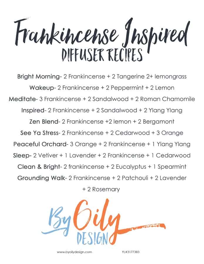 list of 10 diffuser recipes using Frankincense