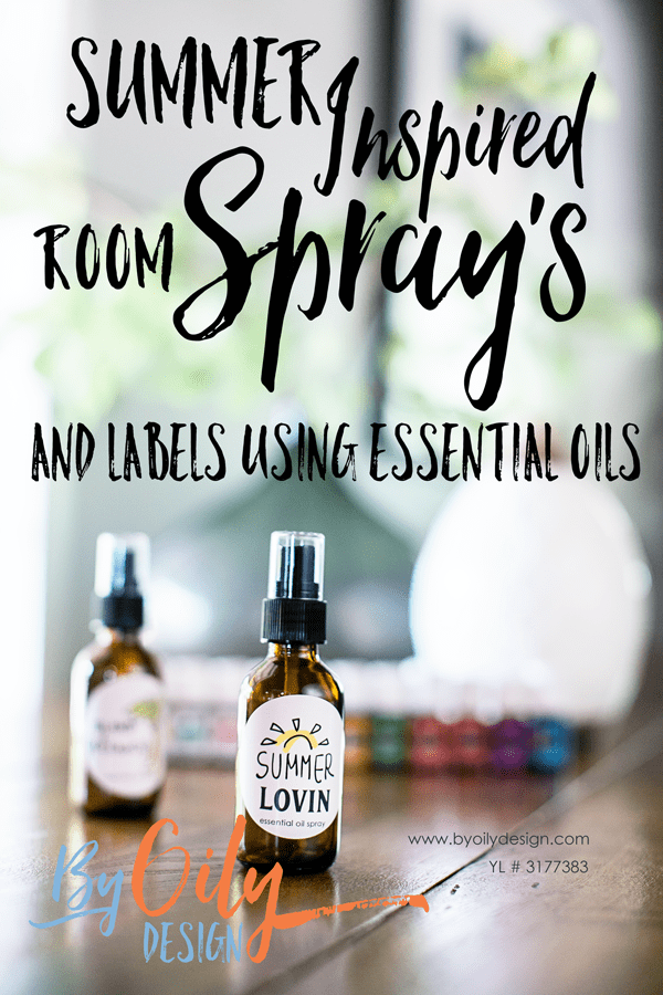 Glass essential oil spray bottles showing labels