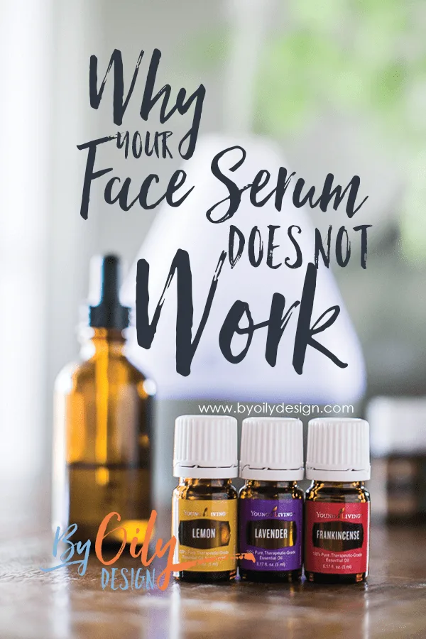 three essential oil bottles, essential oil diffuser and an amber dropper bottle with face serum inside.