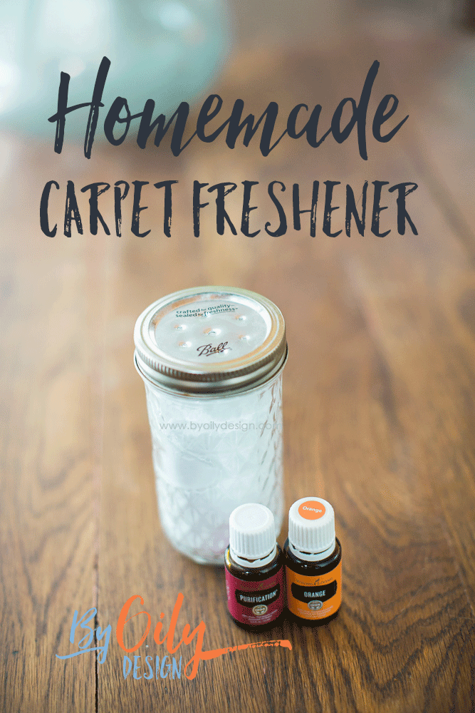 Homemade Carpet Freshener in a mason jar with essential oils
