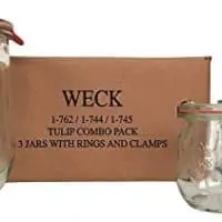 Weck Tulip Jar Combo Pack- (1) 762, (1) 744, (1) 745, (3) glass lids, (3) rubber rings and (6) clamps