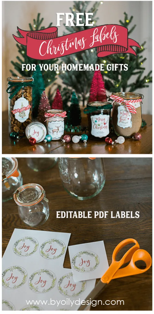 Two images with gifts made with essential oils showing of free Christmas Printable Labels