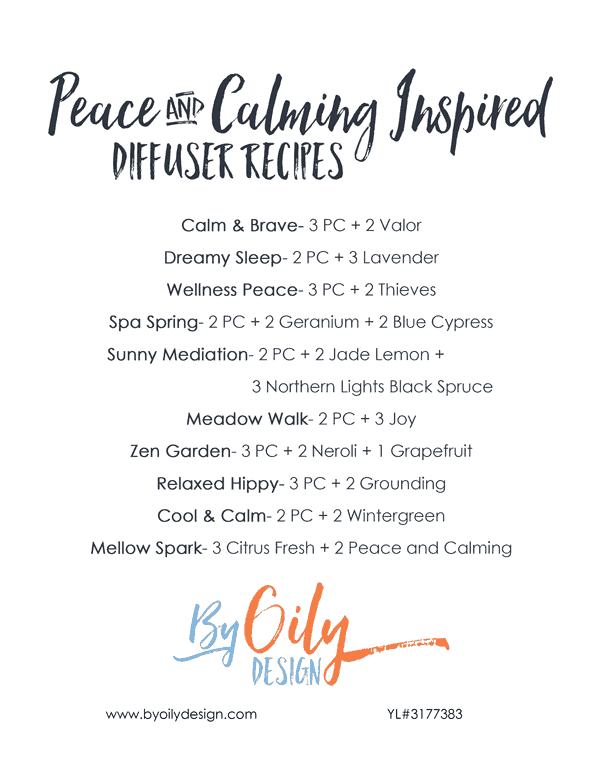 list of diffuser recipes using peace and calming