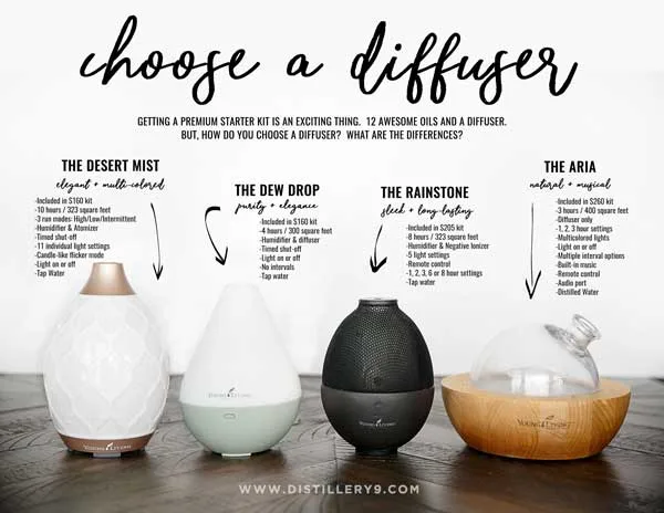 4 types of diffusers on a wooden table