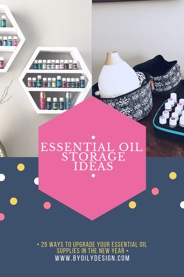 two images of essential oil shelfs and essential oil cases for travel