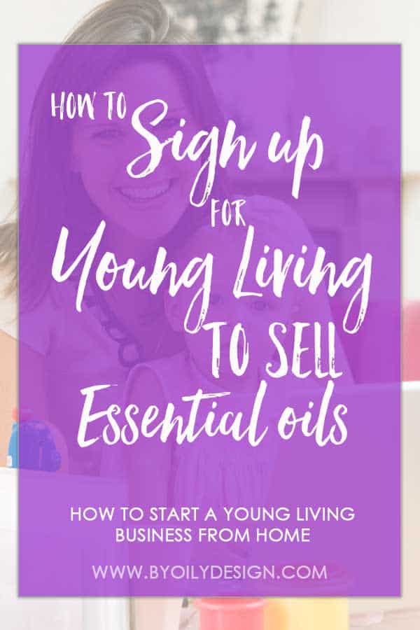 mom with a baby in her lab in front of a computer with text over lay saying how to sign up for young living to sell essential oils