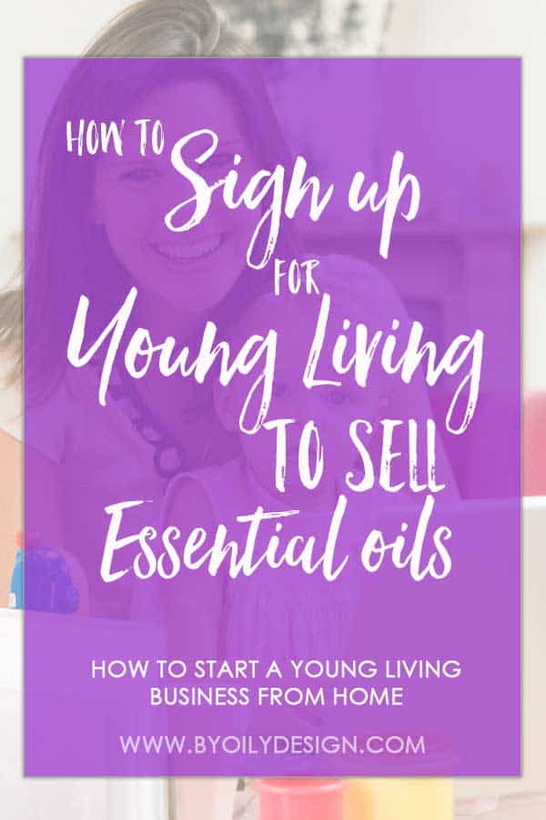 mom with a baby in her lab in front of a computer with text over lay saying how to sign up for young living to sell essential oils