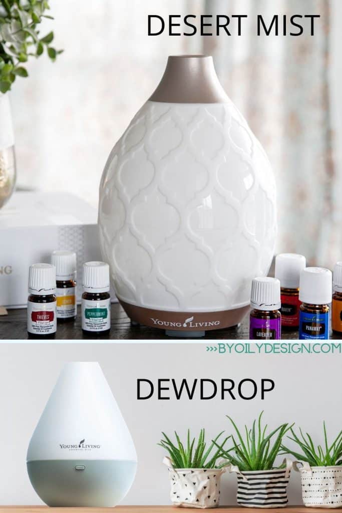 image showing two diffusers. The young lIving Dewdrop and Young lIving Desert Mist as great Kids room diffuser options. 