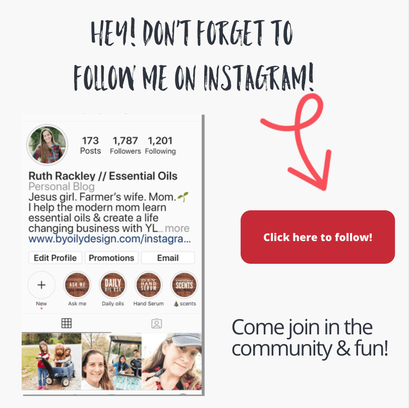 Screenshot of the By Oily Design Instagram page with the text, "hey, don't forget to follow me on Instagram. Come join in the community and fun. Click her to follow."