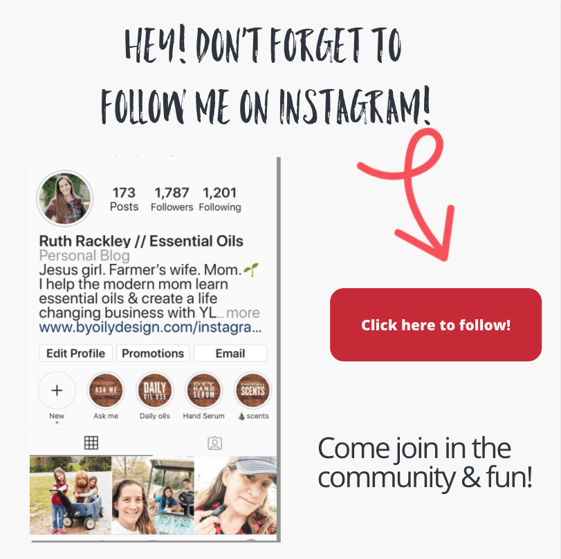 Screenshot of the By Oily Design Instagram page with the text, "hey, don't forget to follow me on Instagram. Come join in the community and fun. Click her to follow."