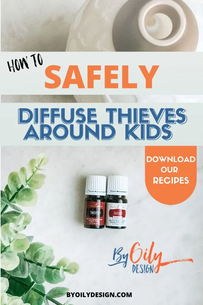 Shows two bottles of Thieves oil and a diffuser. showing how to Diffuse Thieves essential oil.