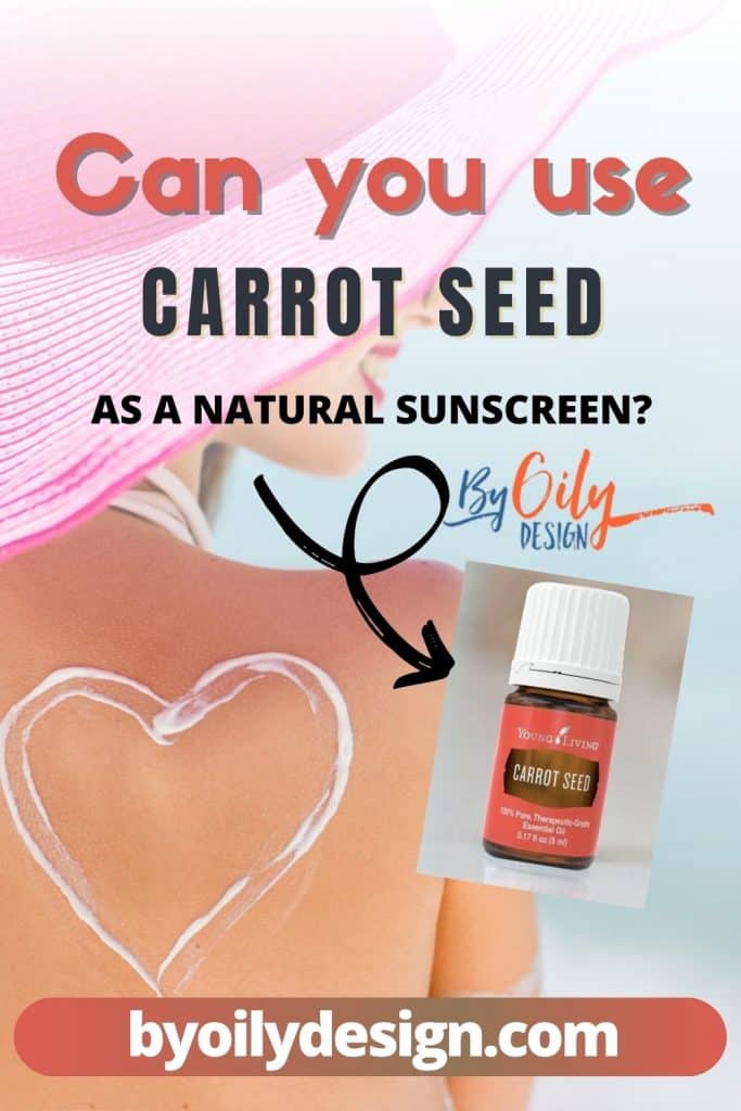 image of a girl with a sunscreen in the shape of a heart and a bottle of carrot seed oil.