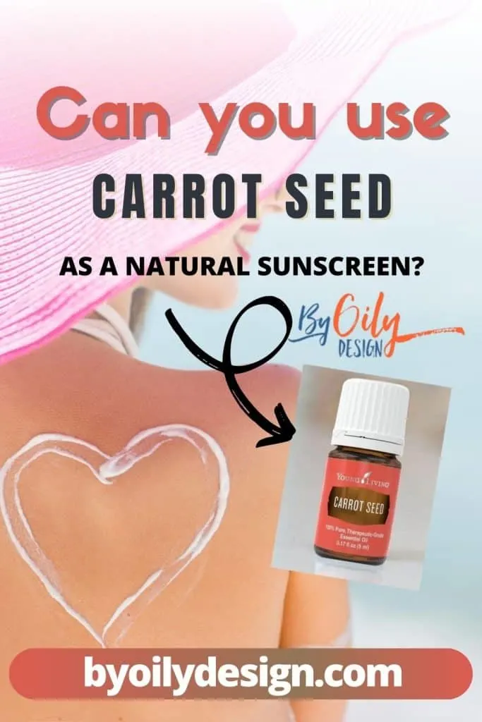 image of a girl with a sunscreen in the shape of a heart and a bottle of carrot seed oil.