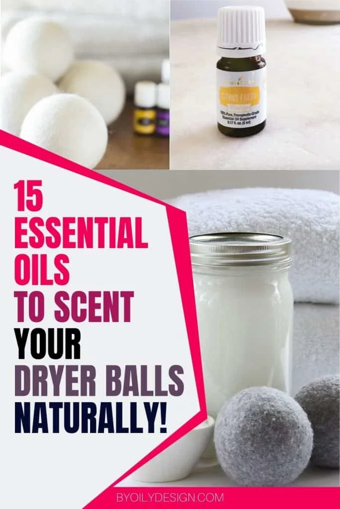 dryer balls with essential oils and folded laundry.