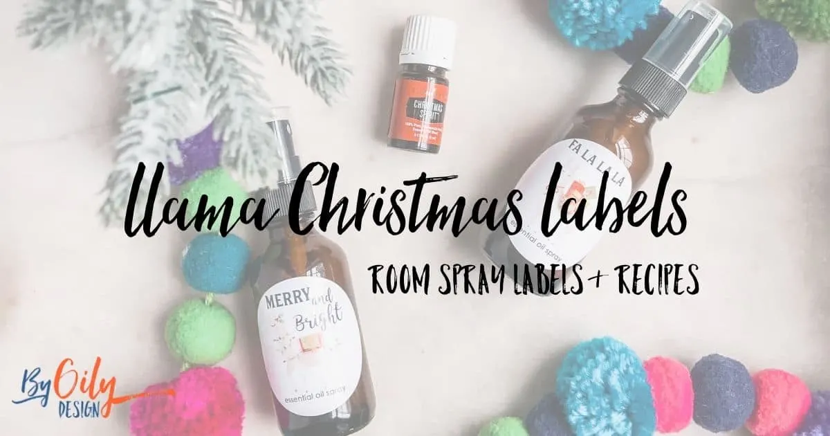showing two llama christmas spray bottle labels with colorful garlin