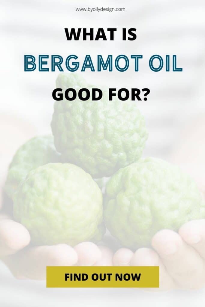 hands holding bergamot. Text overlay says "what is bergamot oil good for?